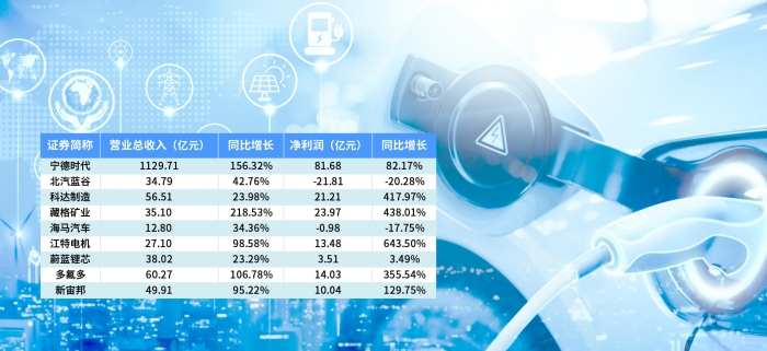 部分新能源汽車產(chǎn)業(yè)鏈上市公司半年報數(shù)據(jù)